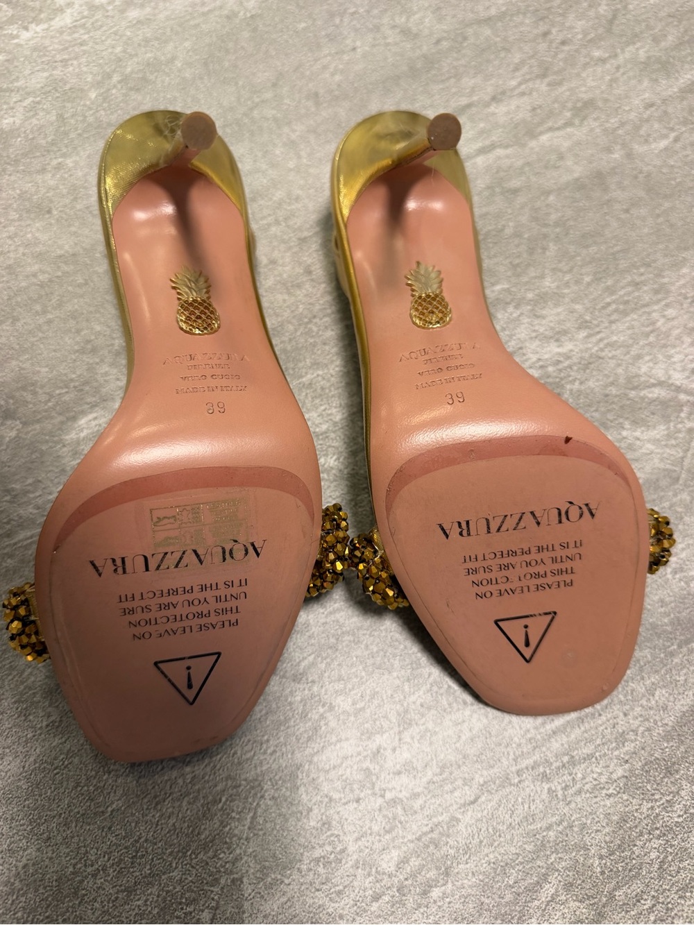 Aquazzura Metallic Gold Crystal-Embellished Slingback Heels - Picture 7 of 10